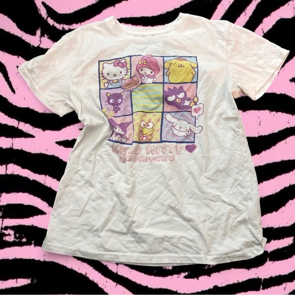 Sanrio White Tee with Pastel Character Grid